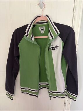 Roots Green, Dark Navy Blue & White Zip Jacket